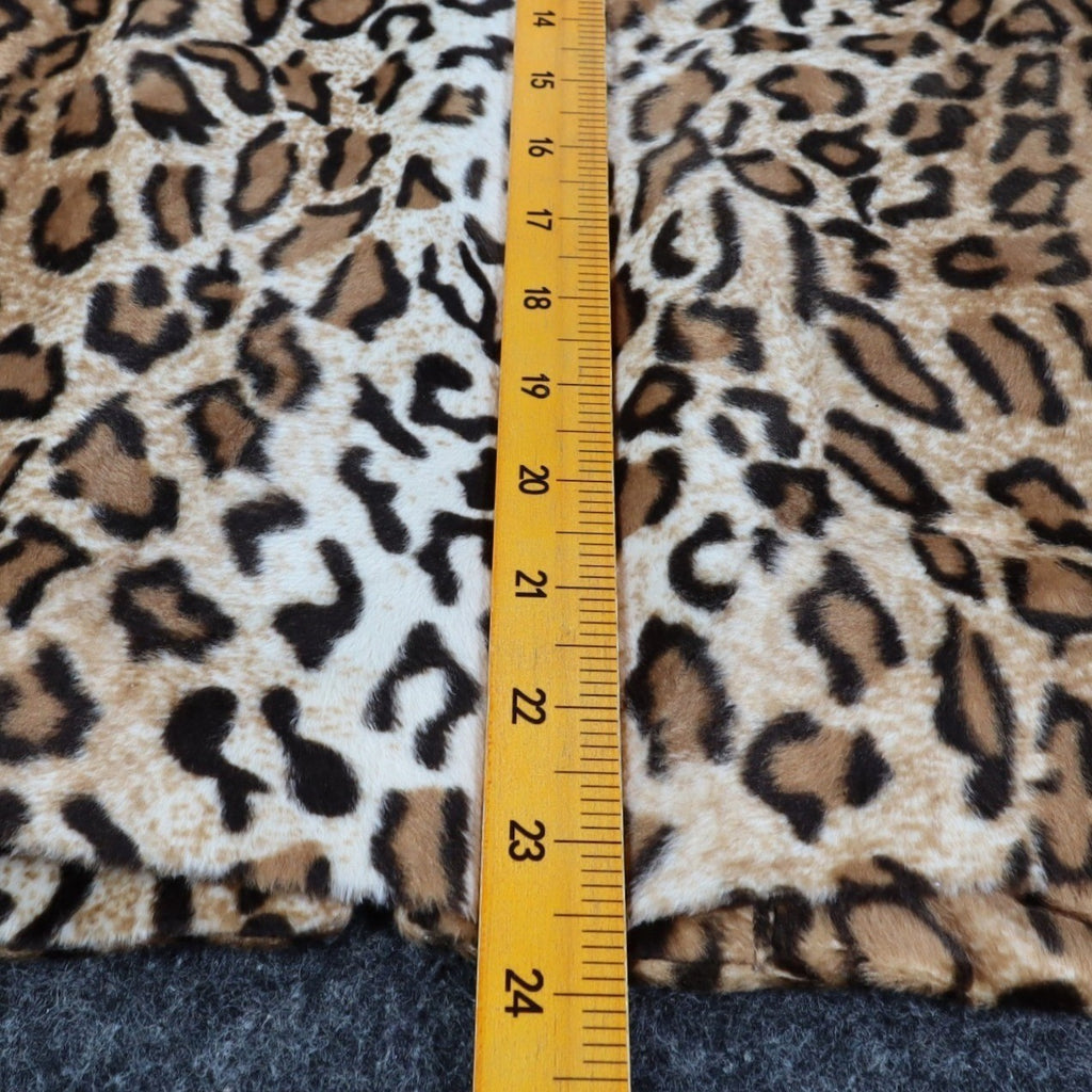Emma J Faux Fur Jacket Womens Size M Leopard Print Beaded Neck Open Front Brown - take2supply
