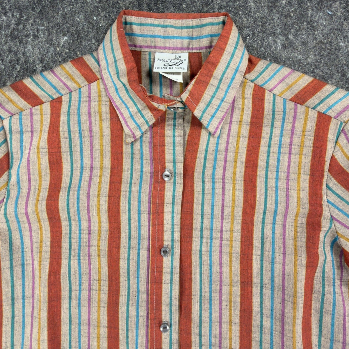 Miss "B" Vintage 70s Striped Button Down Shirt Womens 5/6 Orange Multi Excellent - take2supply