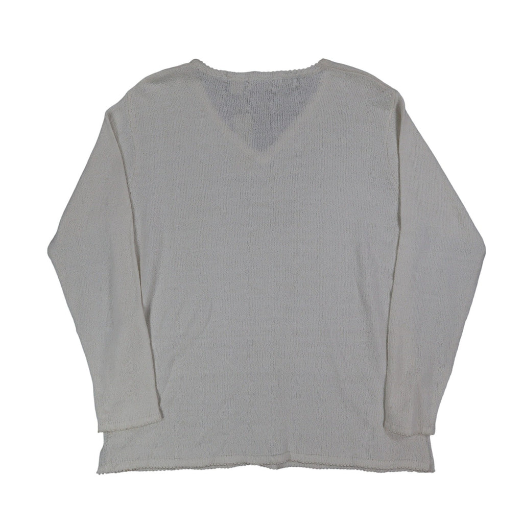 Carolyn Taylor Essentials Women Large White V-Neck Scallop Trim Knit Sweater NWT - take2supply