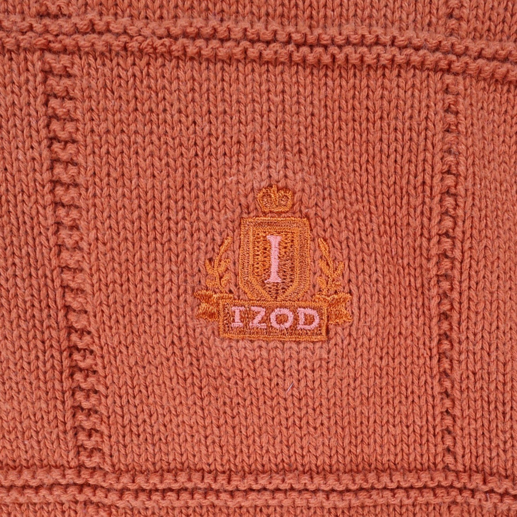 IZOD Sweater Mens Medium Orange 100% Cotton Crewneck Grid Texture Knit Classic - take2supply