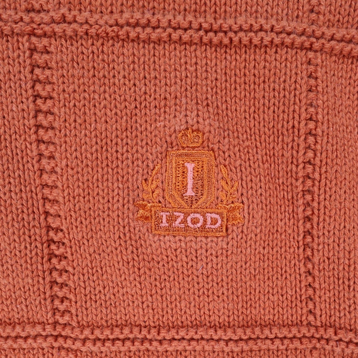 IZOD Sweater Mens Medium Orange 100% Cotton Crewneck Grid Texture Knit Classic - take2supply