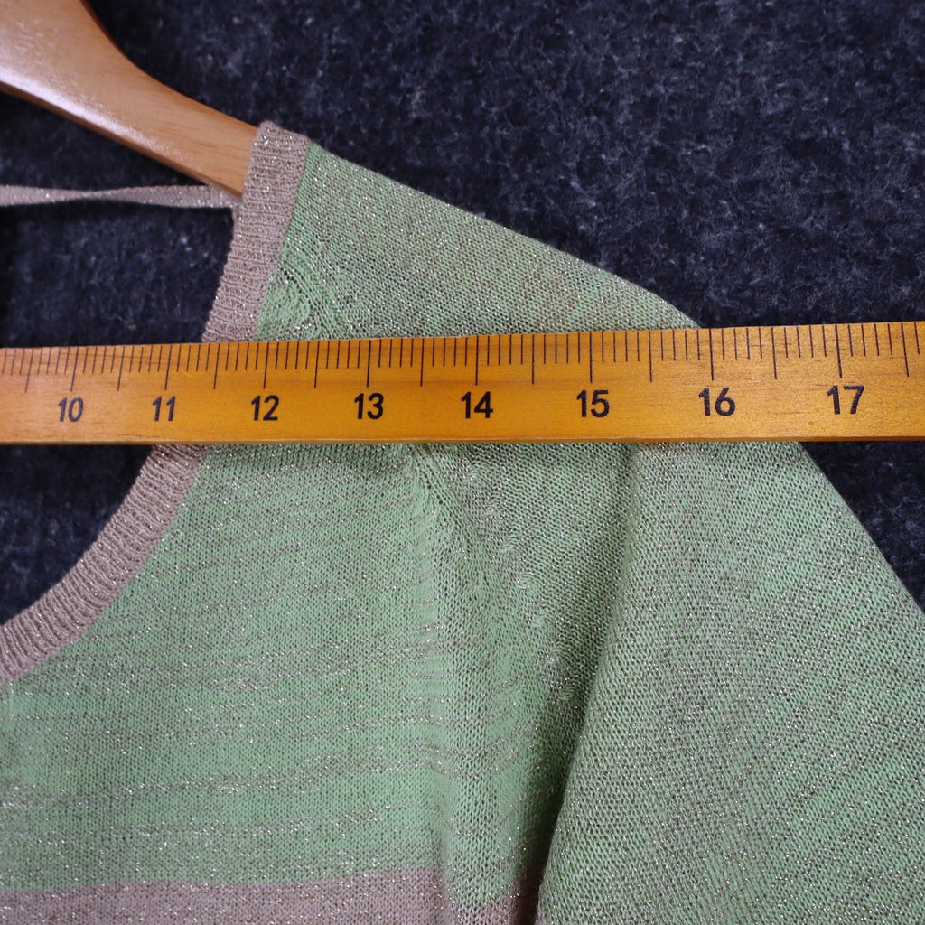 Dunner & Co Sweater Womens S Green Tan Metallic Lurex Colorblock Back Tie Top - take2supply
