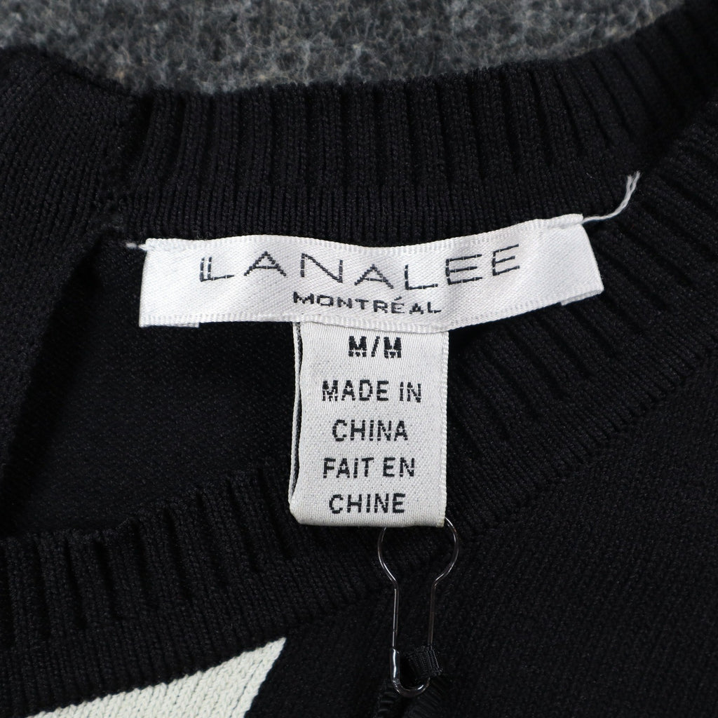 Lana Lee Sweater Womens M/L Black White Striped Colorblock Back Zip Knit Top - take2supply
