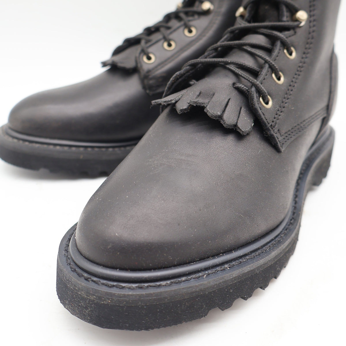 Double-H Western Packer Boots Womens 6.5 M Y2K Black Leather Lace Up Kiltie 9346 - take2supply