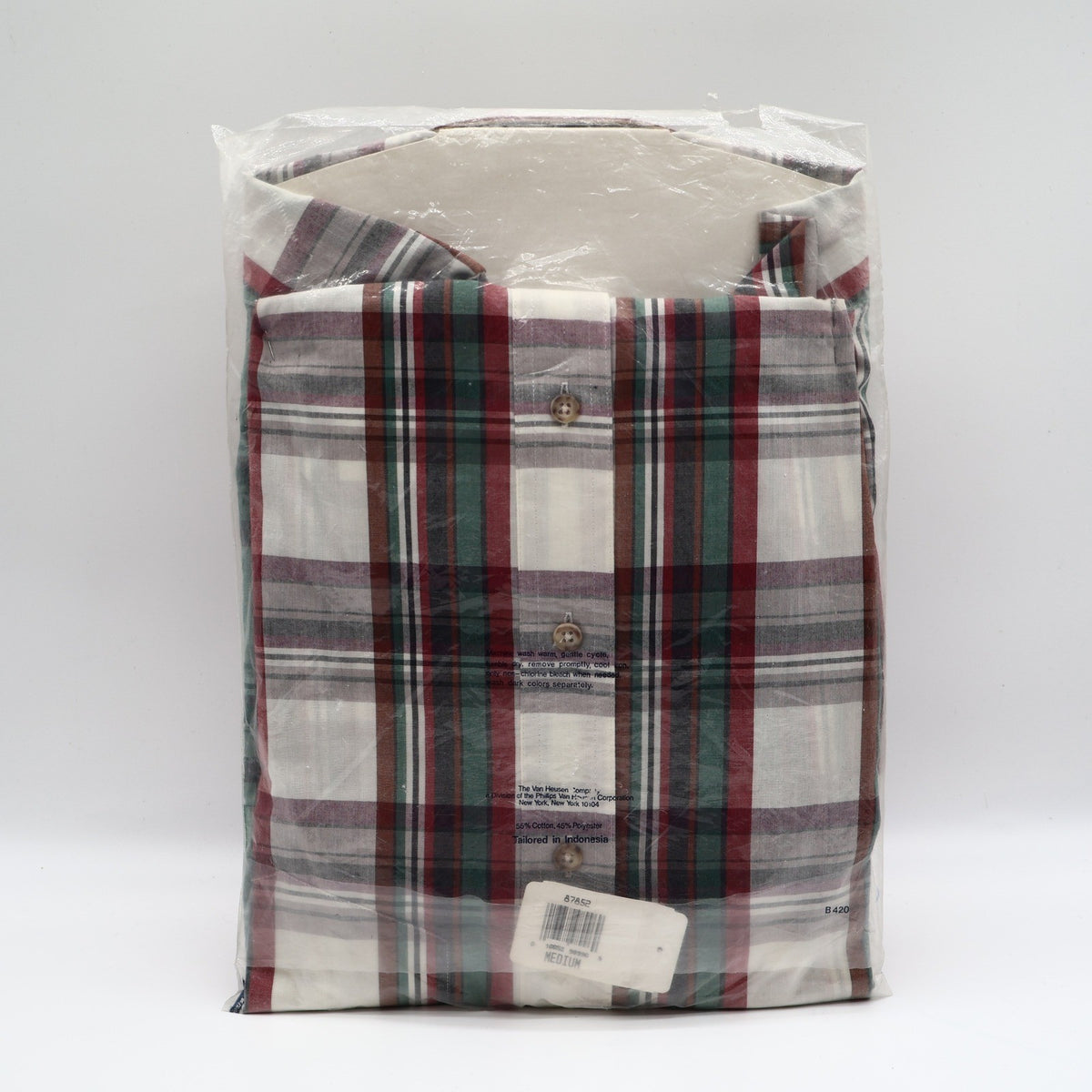417 Van Heusen Shirt Mens Medium Plaid Button Down Cotton Blend New Packaged - take2supply
