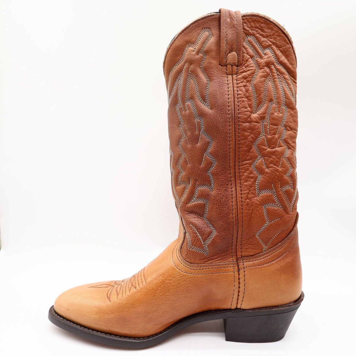 American West Trading Cowboy Boots Mens 9 D Walnut Deertan Leather Made in USA - take2supply