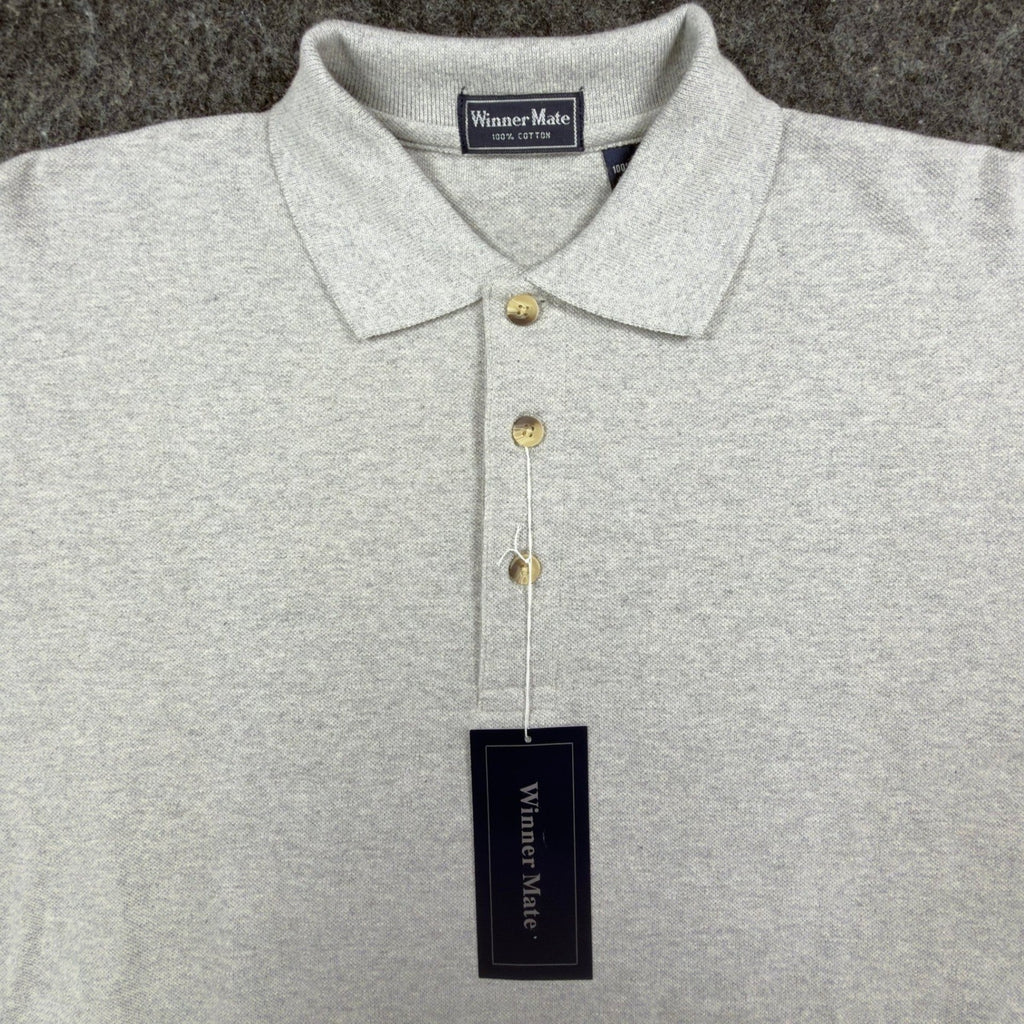Winner Mate Long Sleeve Polo Shirt Mens Medium Gray Cotton NWT New - take2supply
