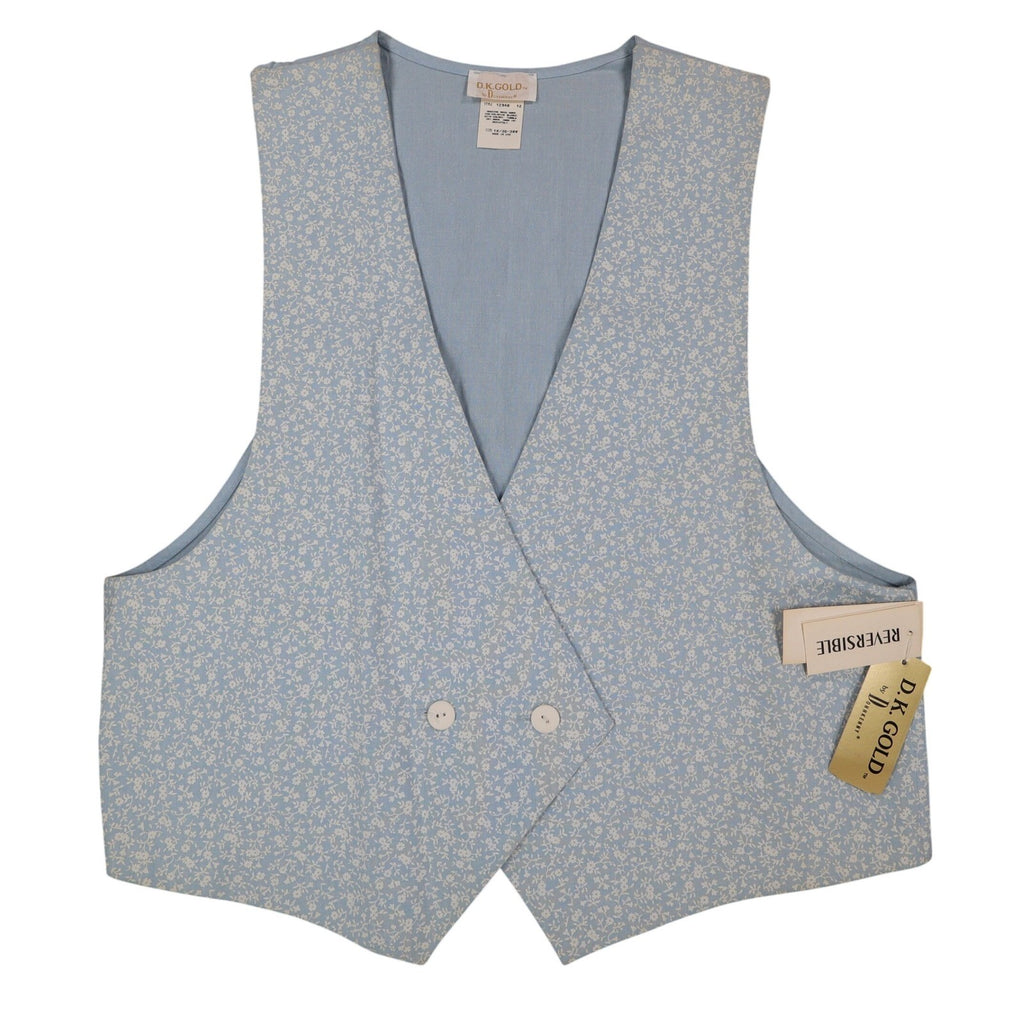 D.K. Gold by Donnkenny Reversible Vest 1X Vintage 90s Blue Floral Cotton NWT - take2supply