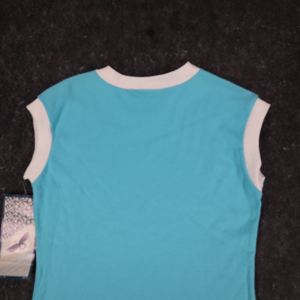 Maverick Vintage 80s Girls Large Aqua Blue Ringer Sleeveless T-Shirt NWT 1982 - take2supply