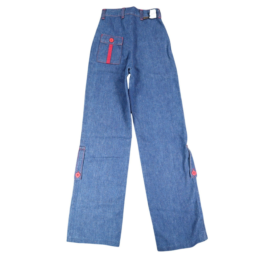 Maverick Denim Pants Kids 12 Slim Blue Red Button Pockets Wide Leg Cotton NOS - take2supply