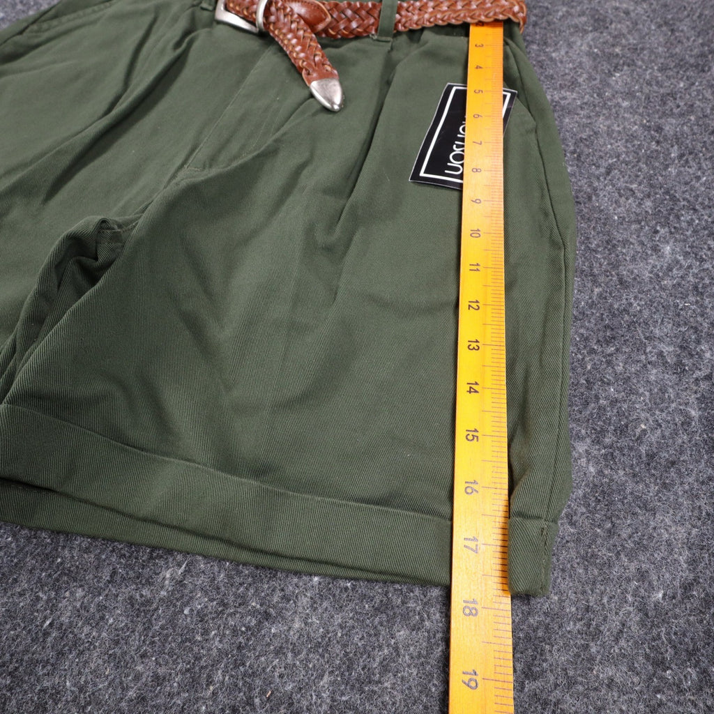 B. Bronson Pleated Shorts Womens 9/10 Vintage 90s Olive Green Cotton With Belt - take2supply