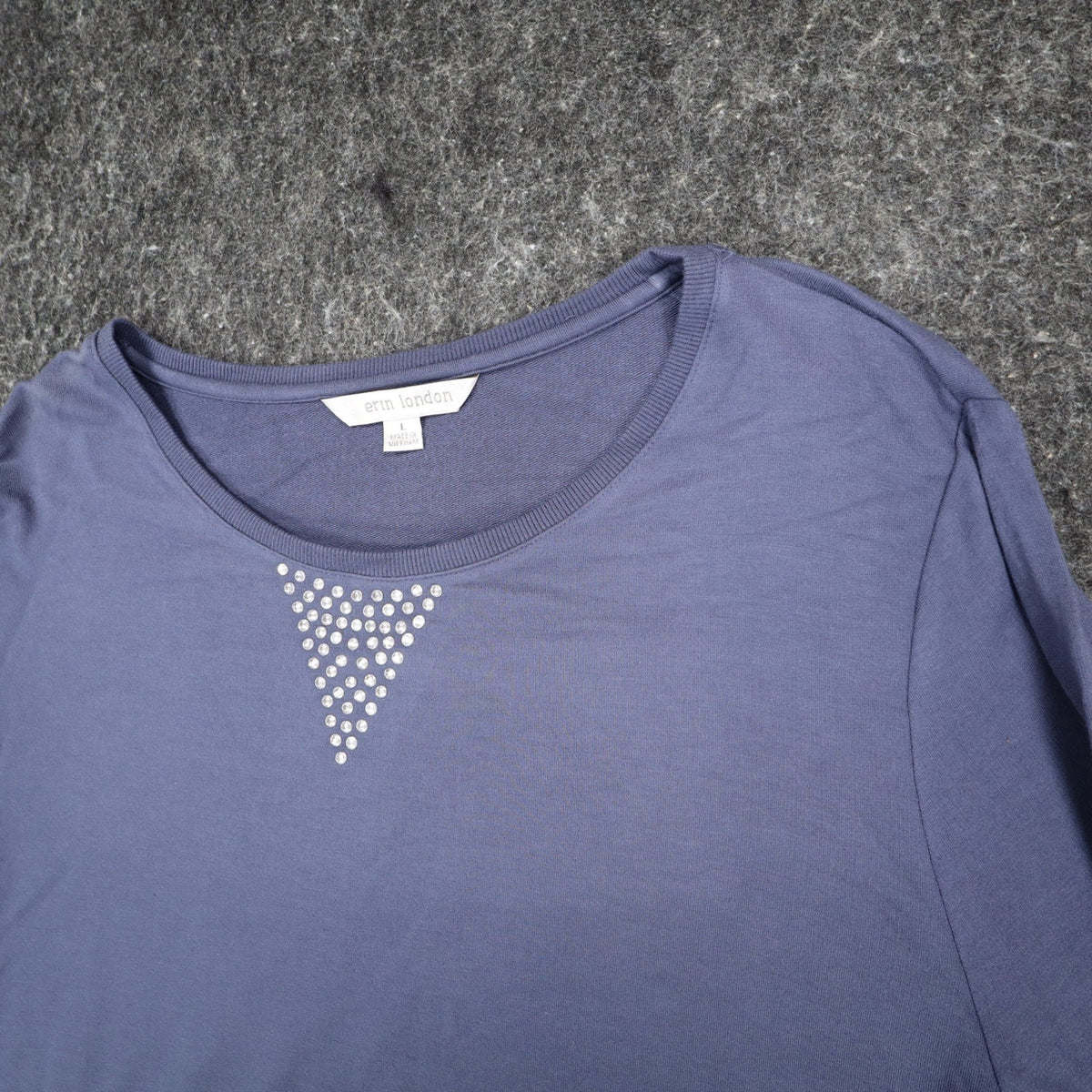 Erin London Top Womens L Blue Viscose Spandex Rhinestone Puff Sleeve NWT - take2supply