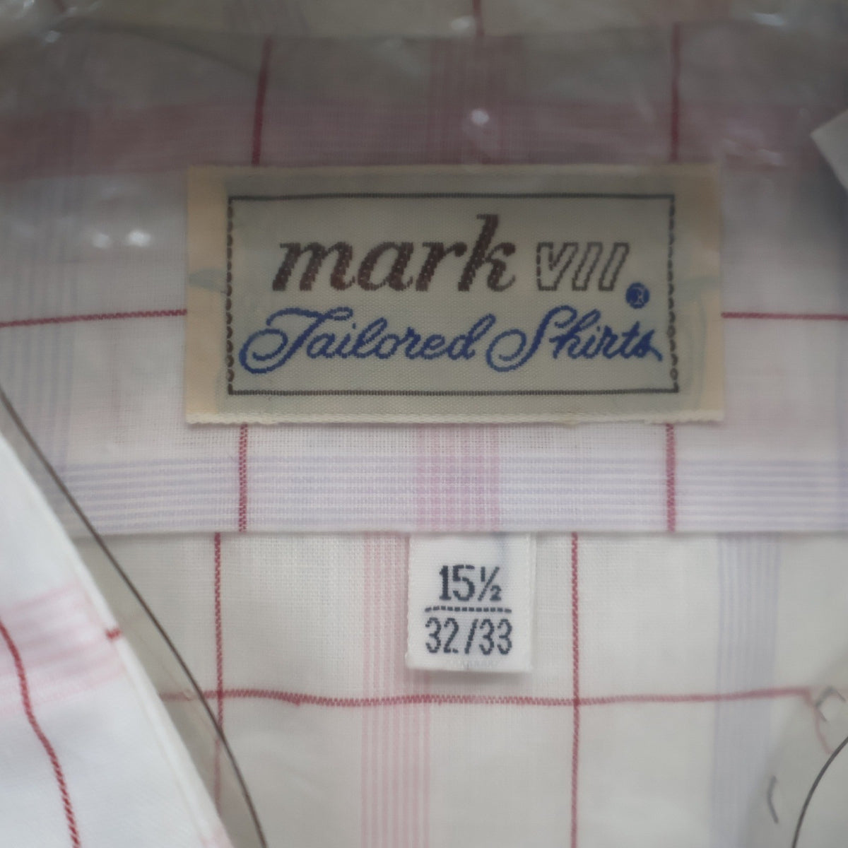 Mark VII Dress Shirt Mens 15.5 32/33 Vintage Plaid Tailored White Red Blue NEW - take2supply
