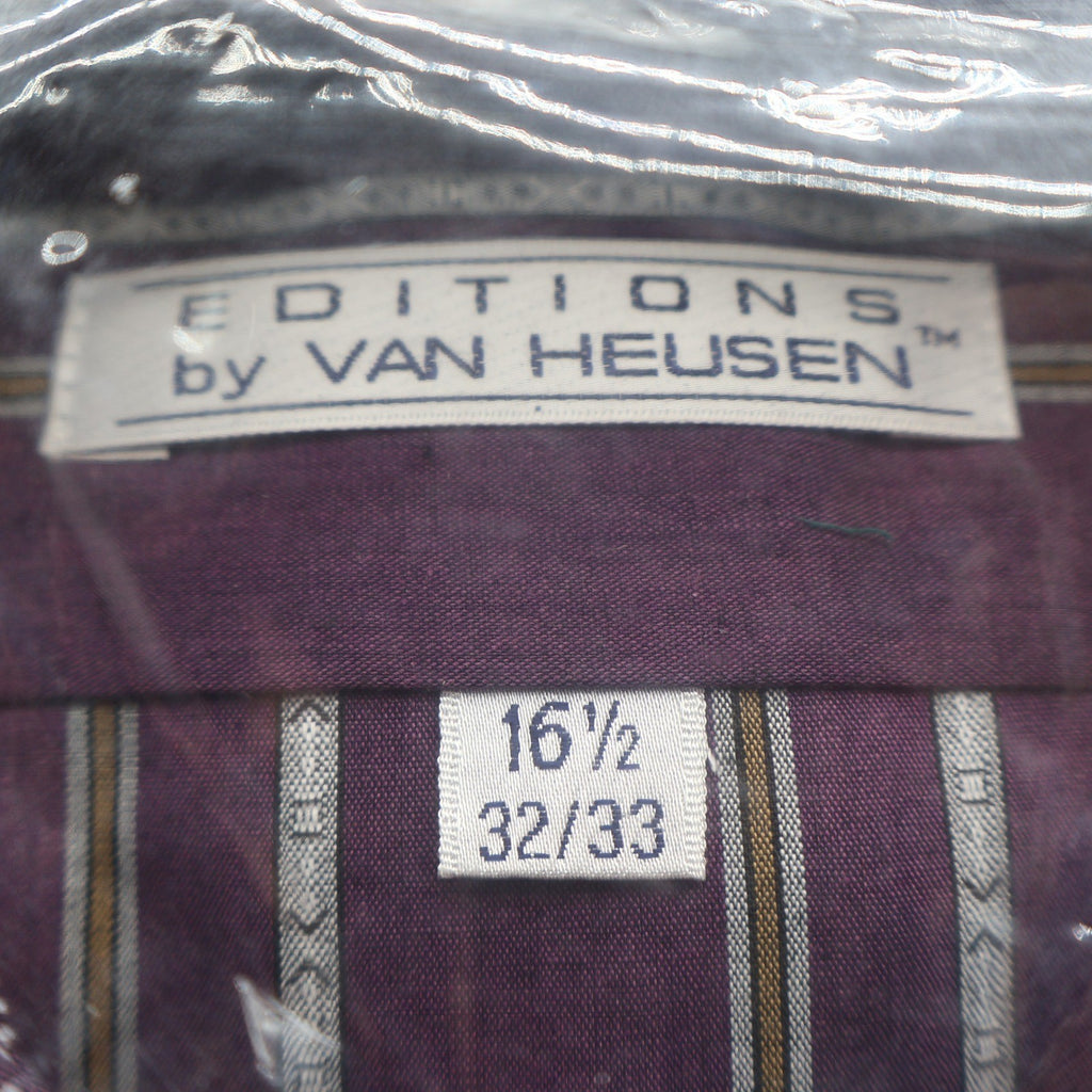 Van Heusen Dress Shirt Mens 16.5 32/33 Vintage 90s Purple Striped Deadstock NIP - take2supply