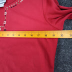 Links Top Womens Small Red Beaded Keyhole Neckline 3/4 Sleeve Cotton Spandex - take2supply