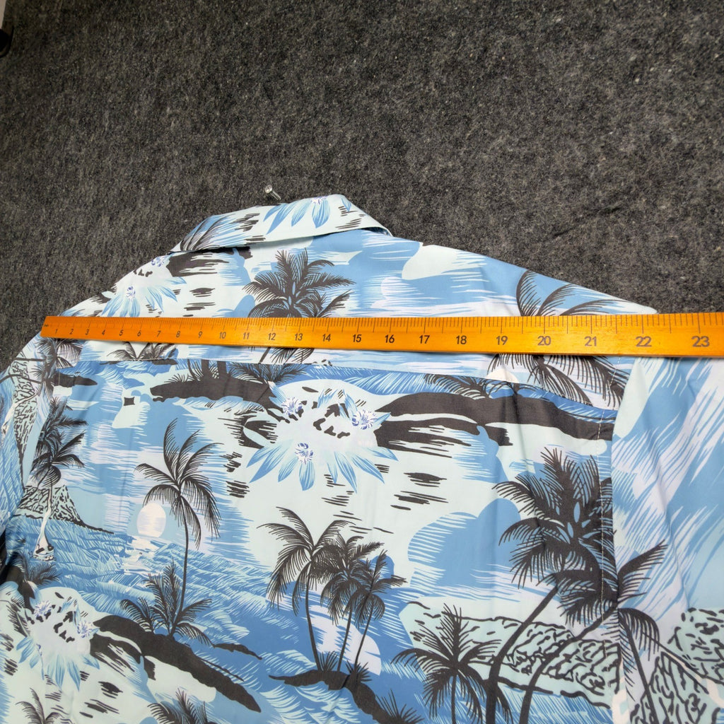 Beyond Paradise Hawaiian Shirt Mens XL Blue Tropical Palm Tree Cotton Blend NWT - take2supply