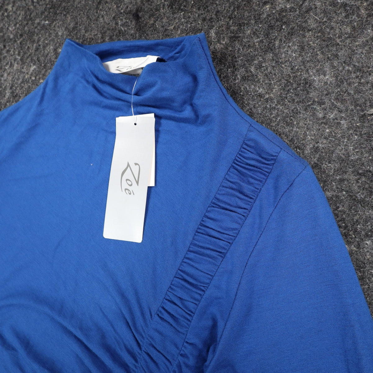 Zoé Ruched Mock Neck Top Womens P/S Blue Rayon Stretch Long Sleeve Canada NWT - take2supply