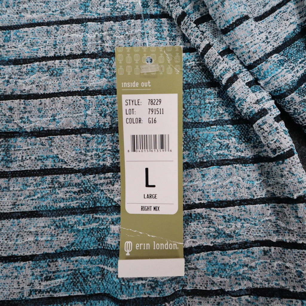 Erin London Top Womens L Blue Black Striped Textured Knit Long Sleeve NWT - take2supply