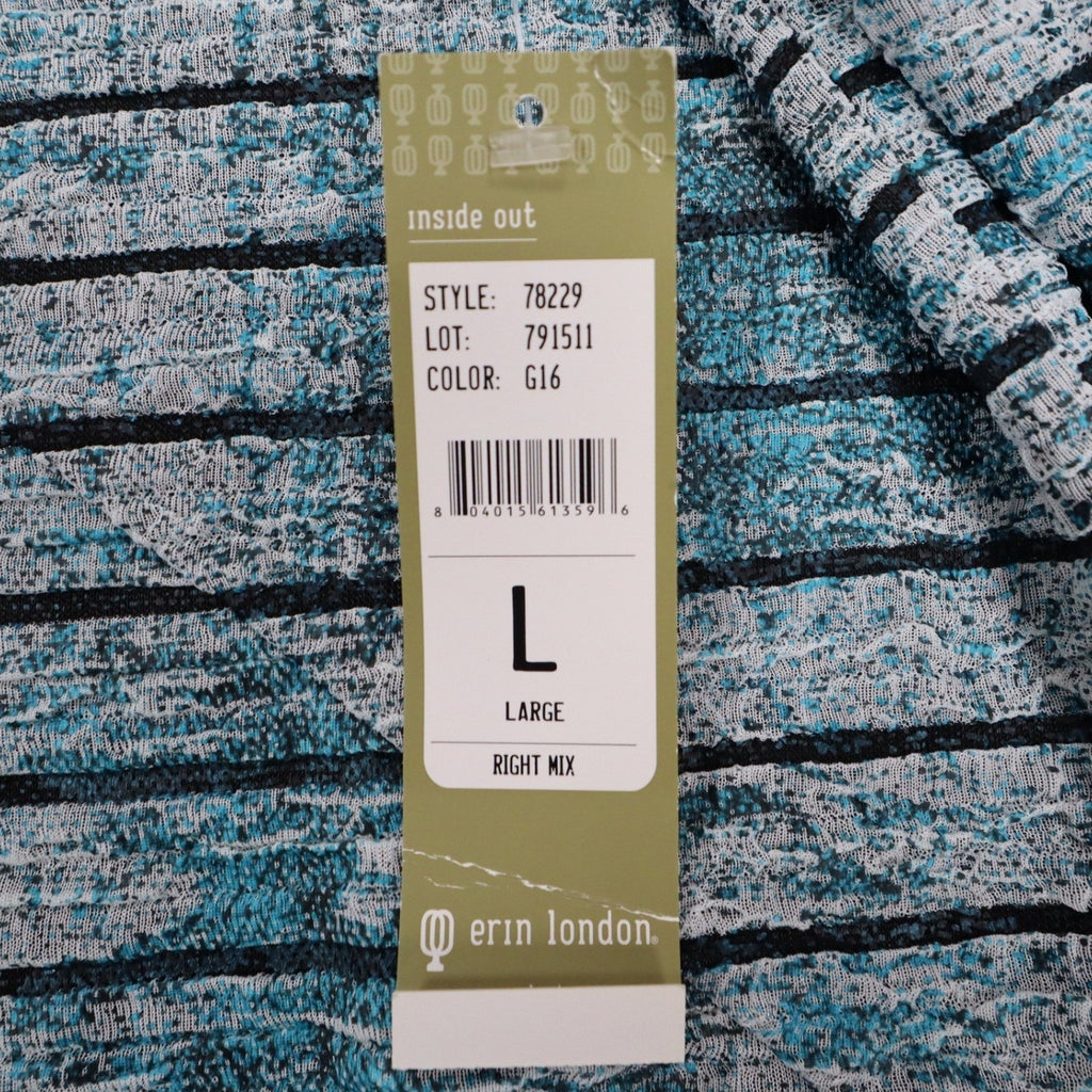 Erin London Top Womens Large Blue Grey Striped Long Sleeve Crew Neck - take2supply