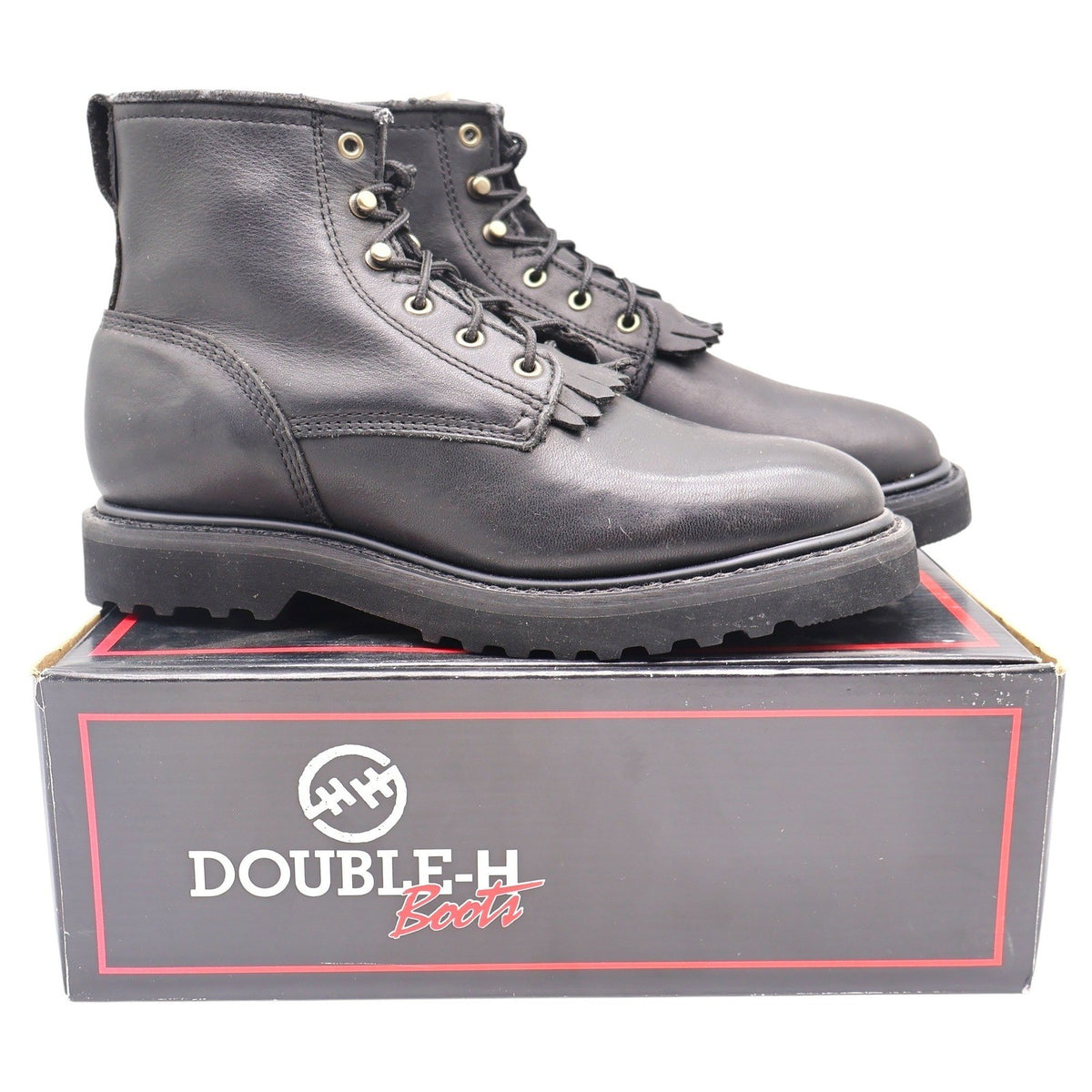 Double-H Western Packer Boots Womens 6.5 M Y2K Black Leather Lace Up Kiltie 9346 - take2supply