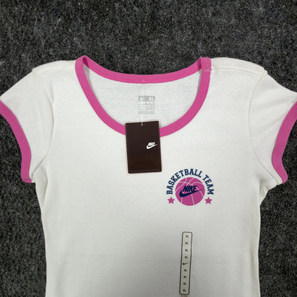 Nike Y2K Ringer Tee Girls XL White Pink Basketball Team 216485 NWT - take2supply