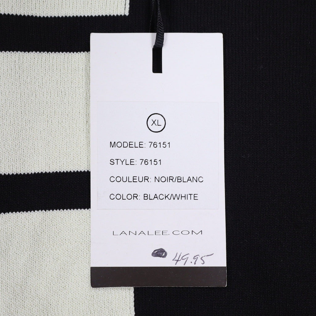 Lanalee Sweater Womens XL/1X Black White Striped Colorblock Back Zip Cotton Knit - take2supply