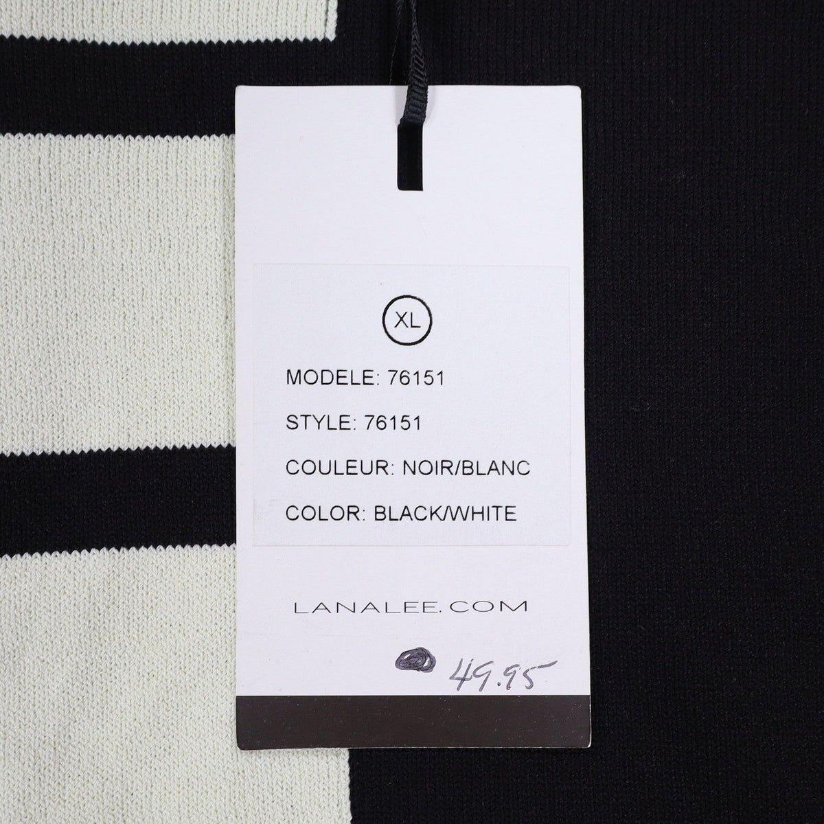 Lanalee Sweater Womens XL/1X Black White Striped Colorblock Back Zip Cotton Knit - take2supply