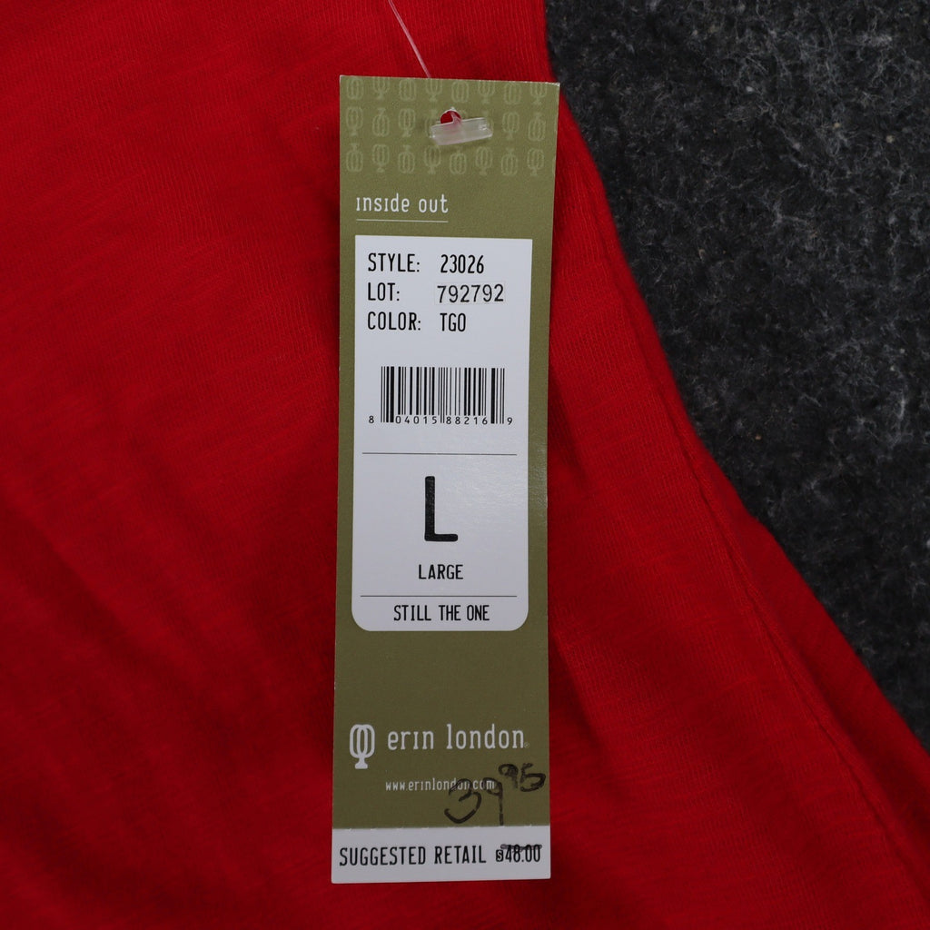 Erin London Womens L Red Cotton Hooded Pullover 3/4 Sleeve Top NWT - take2supply