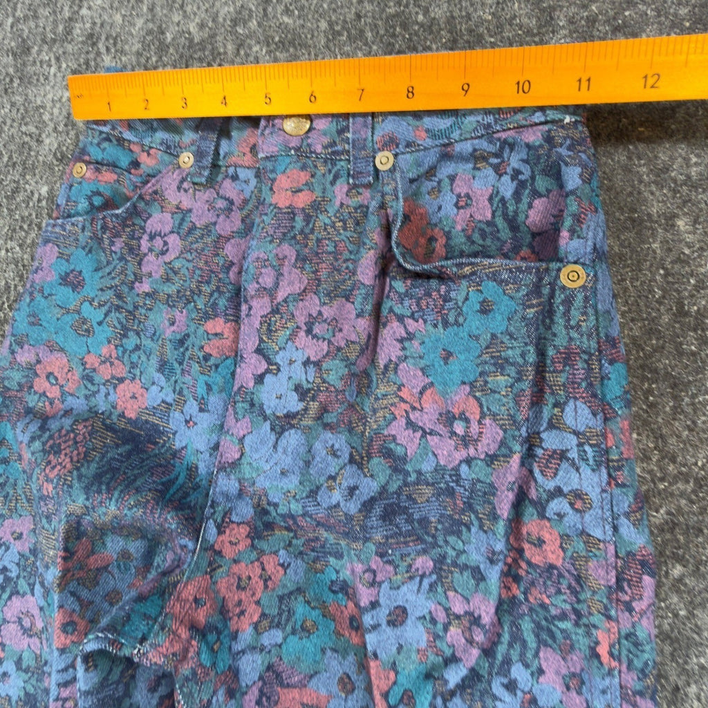 Lee Vintage 90s Floral Tapestry Jeans Girls 12 Slim Blue Cotton Deadstock NWT - take2supply