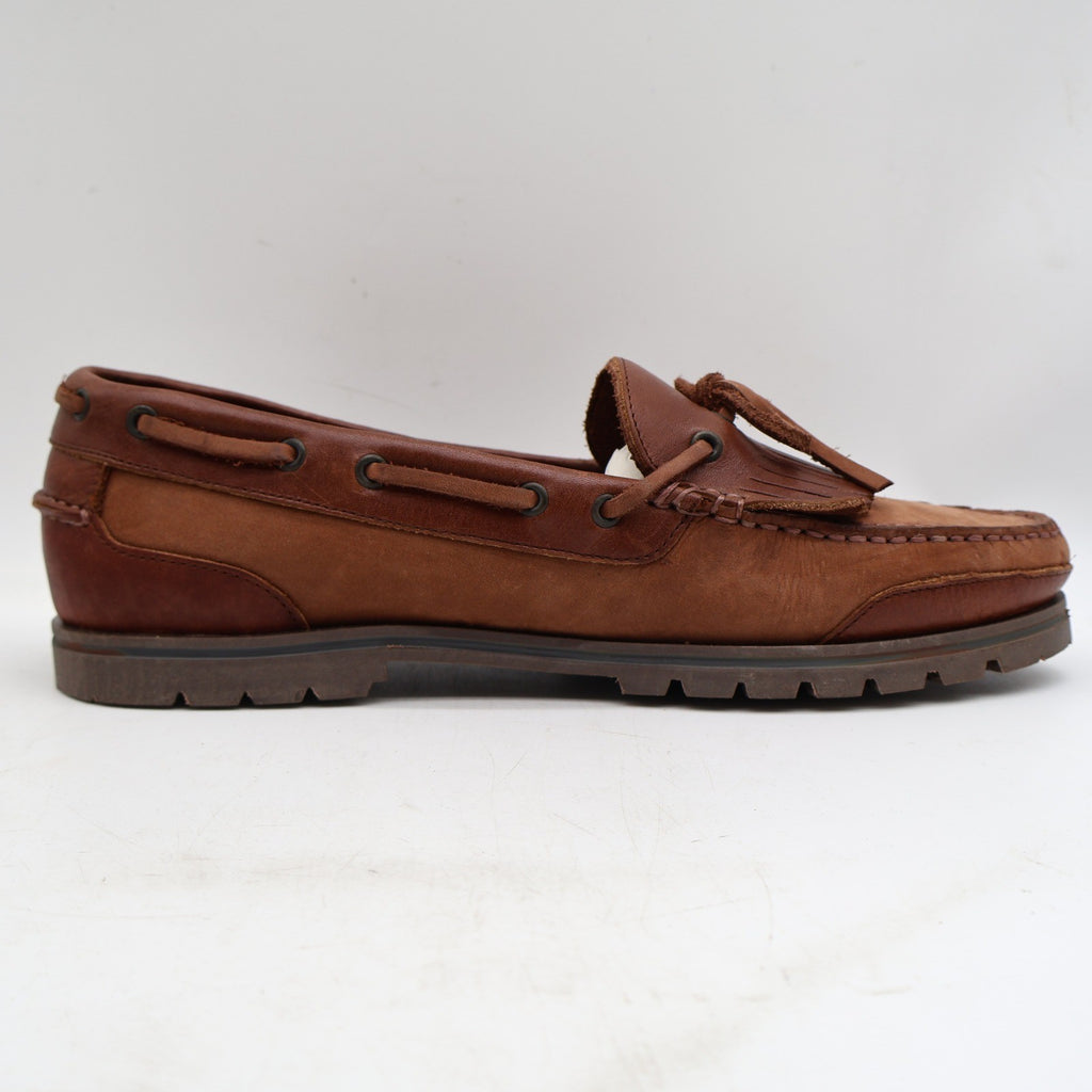 Barclay Kiltie Loafers Mens 12M Vintage Brown Leather Lug Sole Boat Shoes - take2supply