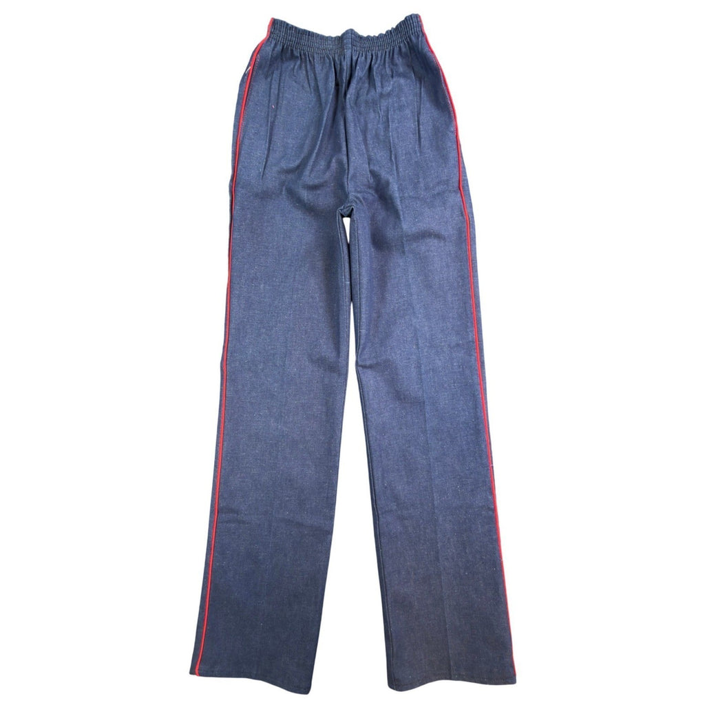 Maverick Vintage 80s Pants Girls 14 Blue Track Piping USA Made NOS NWT 24.5x30 - take2supply