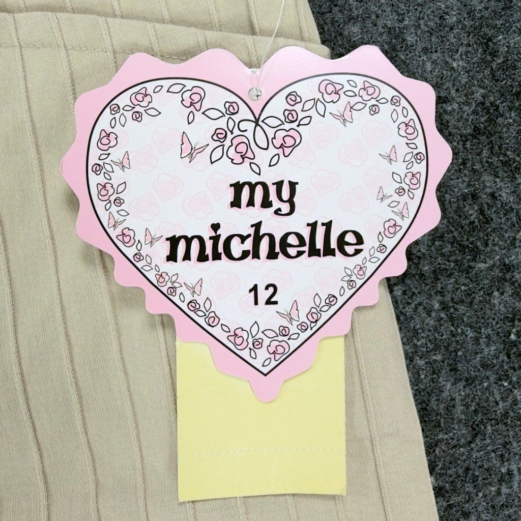 My Michelle Y2K Capri Pants Girls 12 Beige Striped NWT Deadstock Khaki C664 - take2supply