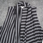 Erin London Open Front Vest Womens Large Black Grey Striped Draped Waterfall Hem - take2supply