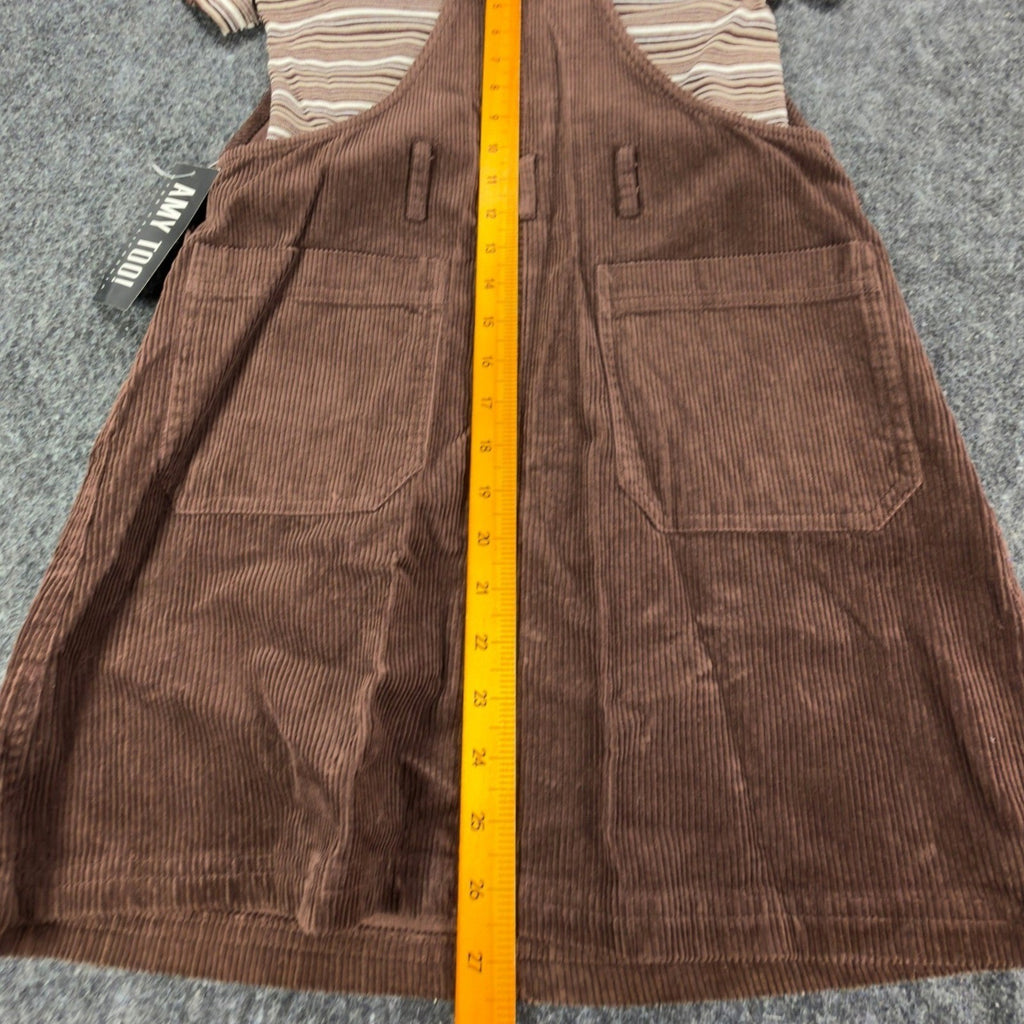 Ruler along the back length of a brown Amy Too jumper dress