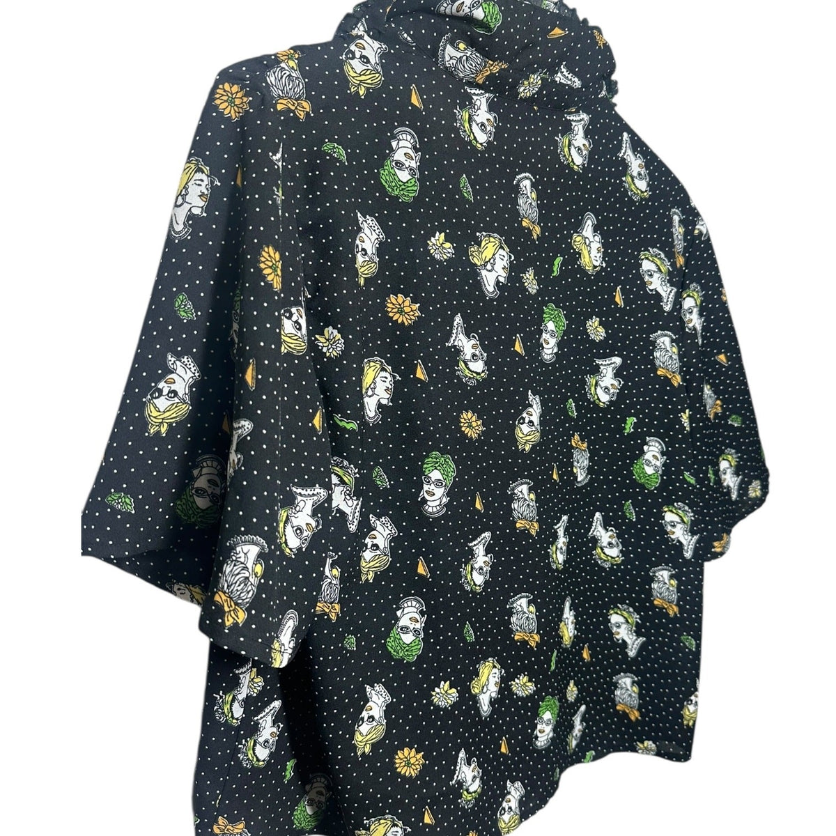 Max Women's Women's Black Artistic Face Print Ruffle Blouse Size M/12 - take2supply