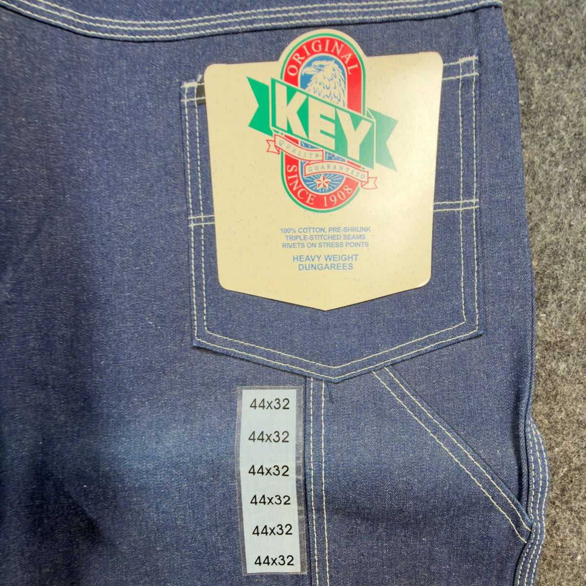 KEY Vintage 90s Dungaree Jeans Mens 44x32 USA Made Blue Denim NWT - take2supply