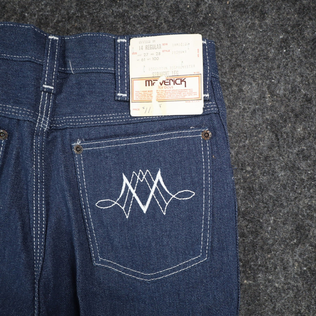 Maverick Straight Leg Jeans Boys 14 Regular Vintage 70s Blue Deadstock USA Made - take2supply