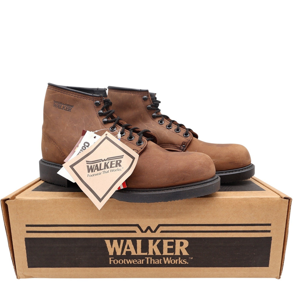 Walker Vintage 90s Work Boots Mens 11 D Brown Leather NWT Made in USA Deadstock - take2supply