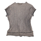 Chic Knits Lanalee Cardigan Large Y2K Taupe Striped Buckle Lettuce Edge NEW - take2supply