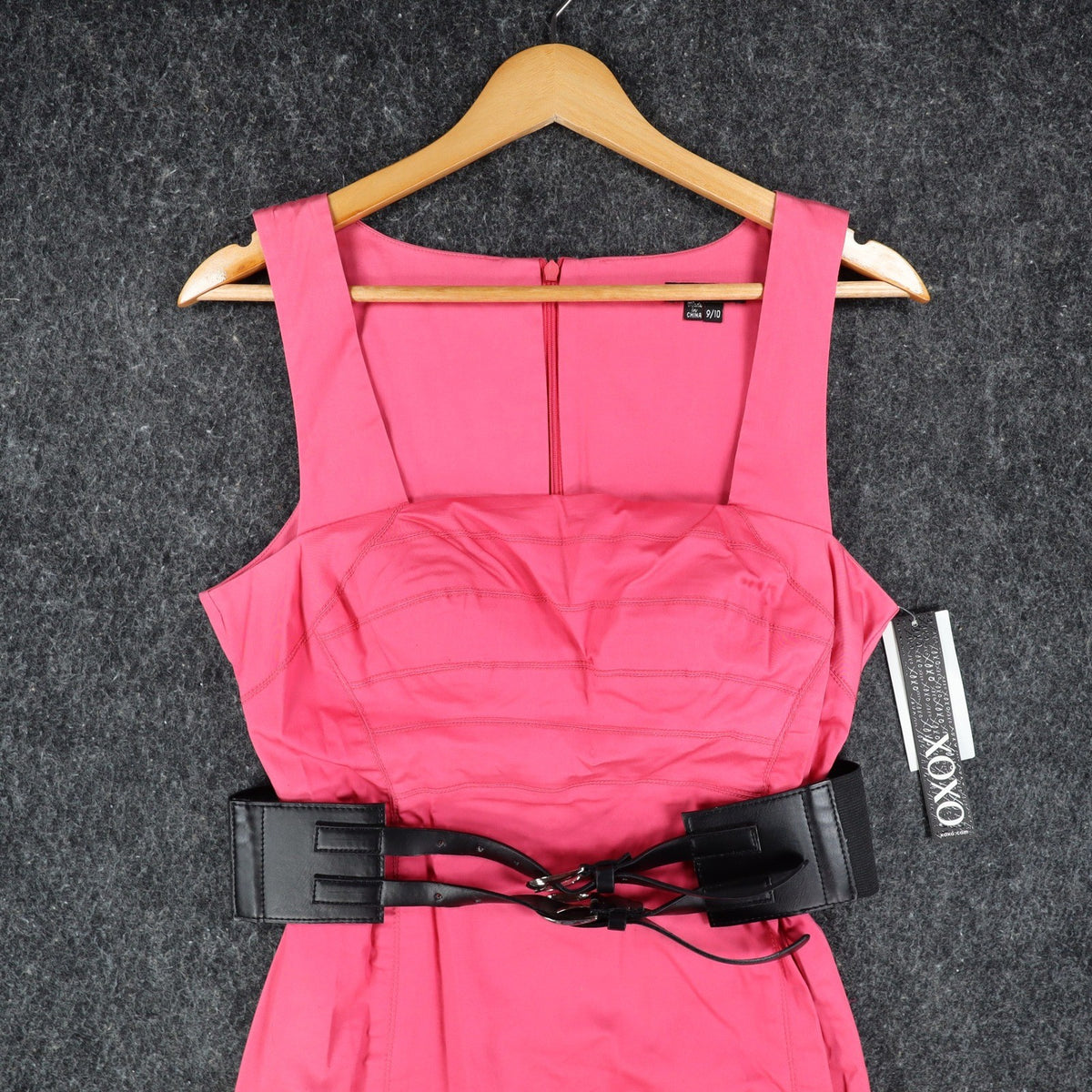 XOXO Sheath Dress Womens 9/10 Pink Cotton Stretch Belted Block Party 5897CBN5 - take2supply