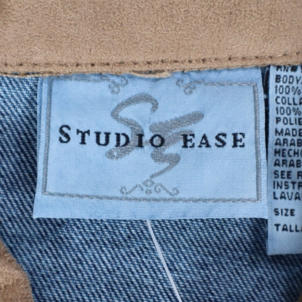 Studio Ease Denim Jacket Womens 8 Blue Cotton Faux Suede Collar WAAC77RI NWT - take2supply
