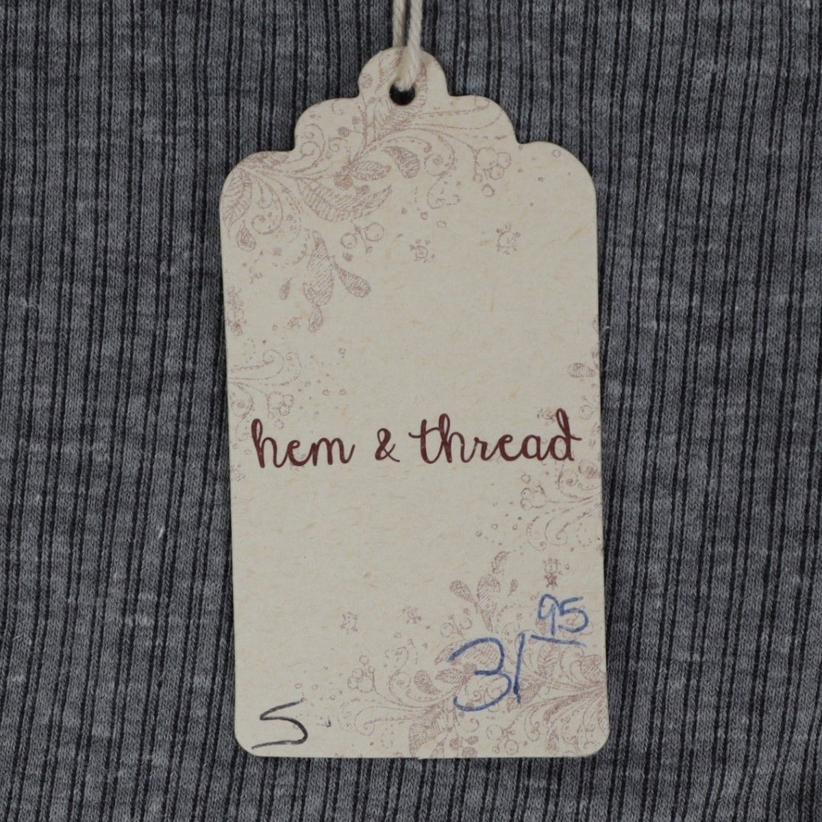 Hem & Thread Top Womens Small Gray Ribbed Knit Velvet Raglan Sleeve Shirt NEW - take2supply