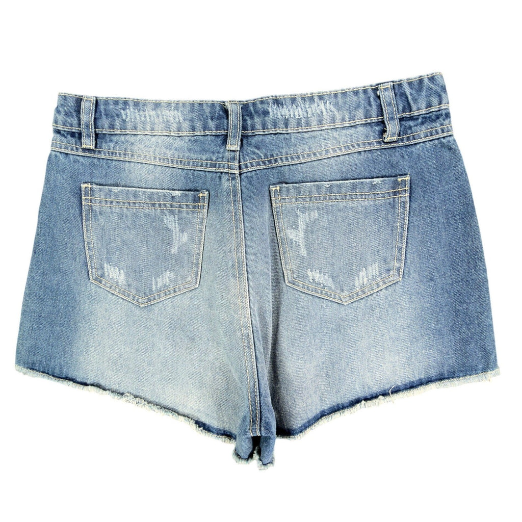 Blu Pepper Modern Floral Embroidered Denim Shorts Womens Medium Blue NWT - take2supply