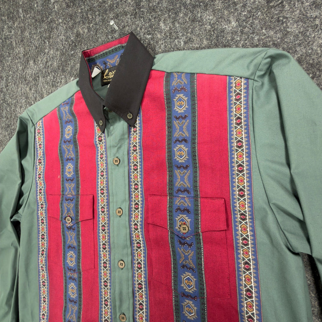 Caravan Vintage 90s Western Shirt Mens M Green Southwestern Cotton Excellent - take2supply