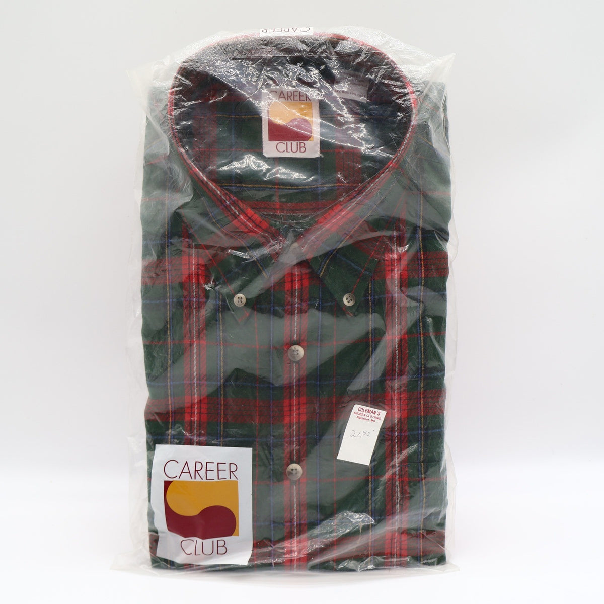 Career Club Plaid Button Down Shirt Mens XL Vintage Green Red Poly Cotton - take2supply