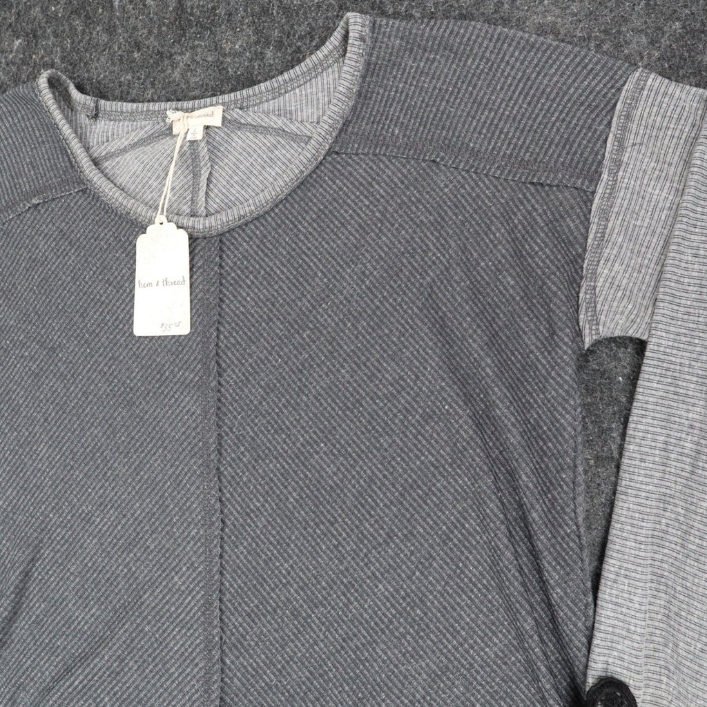 Hem & Thread Top Womens Large Gray Ribbed Lace Cuff Long Sleeve Tee New C797 - take2supply