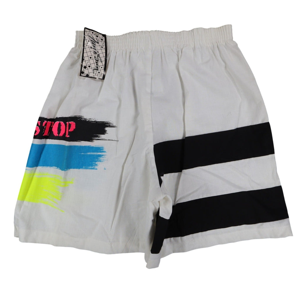Just n Sun Shorts Kids Large Vintage 90s White Neon Graphic Cotton Deadstock USA - take2supply