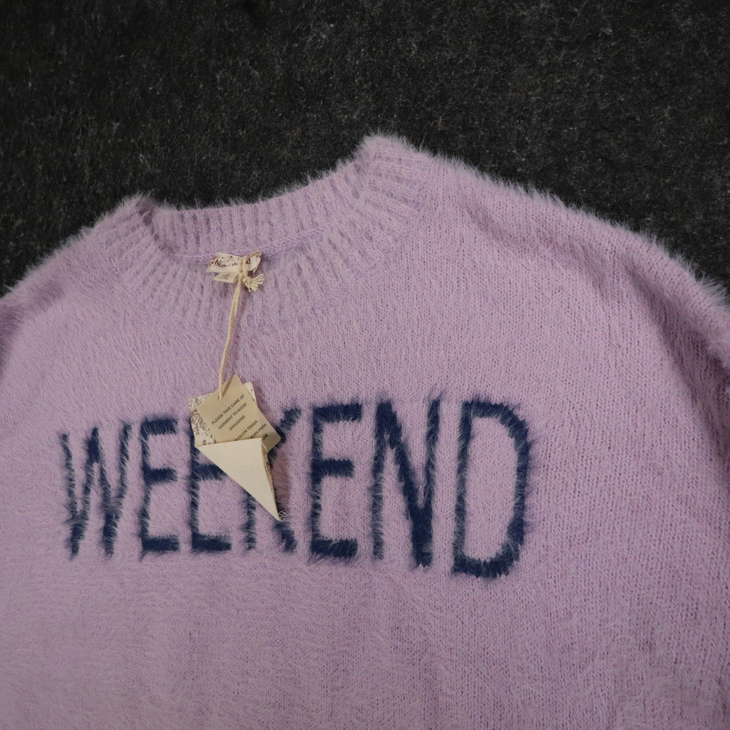 Hem & Thread Weekend Sweater Womens Large Lavender Fuzzy Eyelash Knit Graphic - take2supply