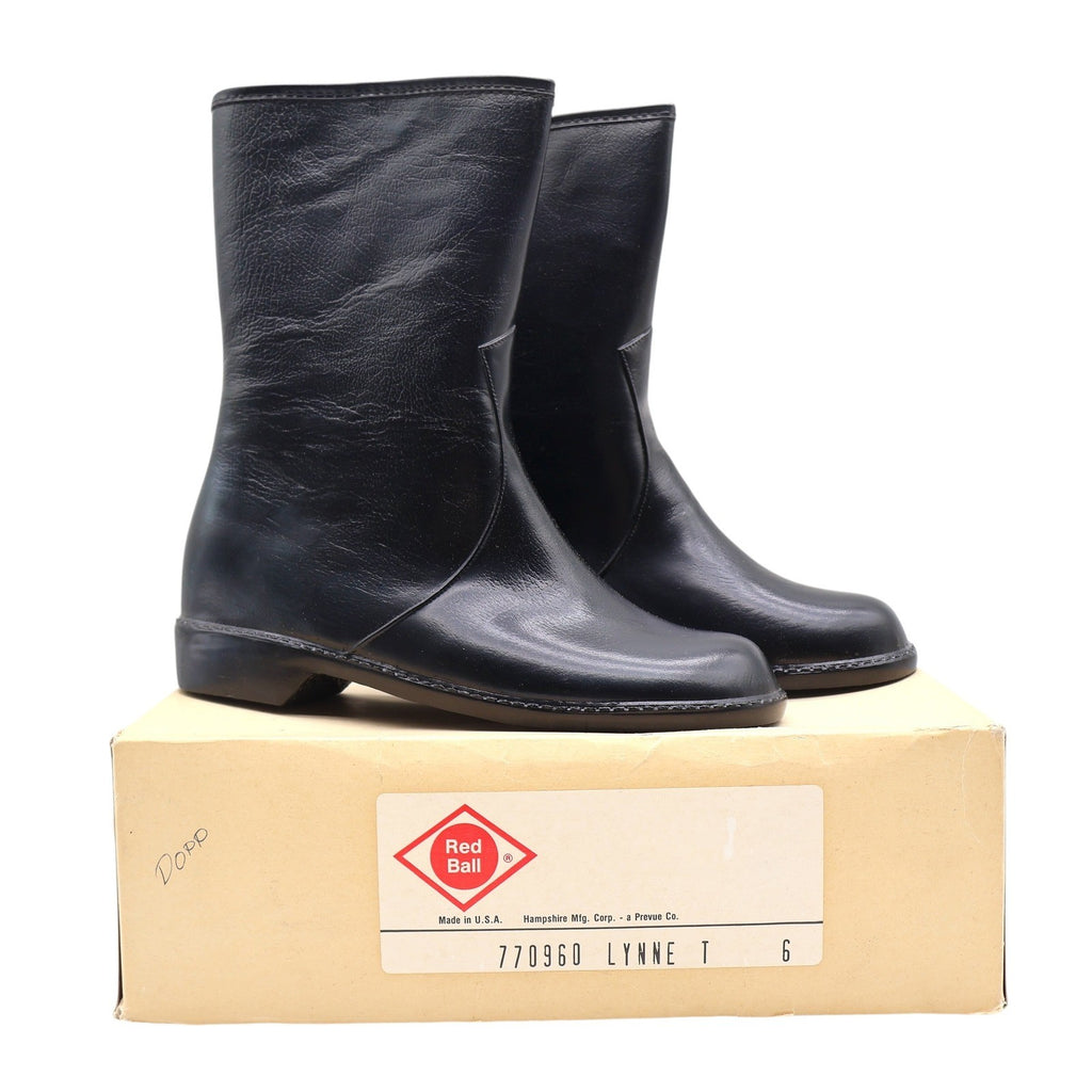 Red Ball Lynne T Boots Womens 6 Vintage 70s Black Rubber Waterproof Deadstock US - take2supply