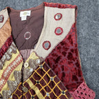 Sandy Starkman Patchwork Vest Womens M Vintage 90s Velvet Embellished Boho Brown - take2supply